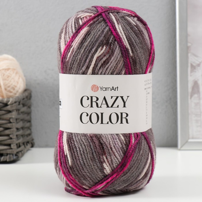

Пряжа "Crazy color" 25% шерсть, 75% акрил 260м/100гр (176 серый-розовый)