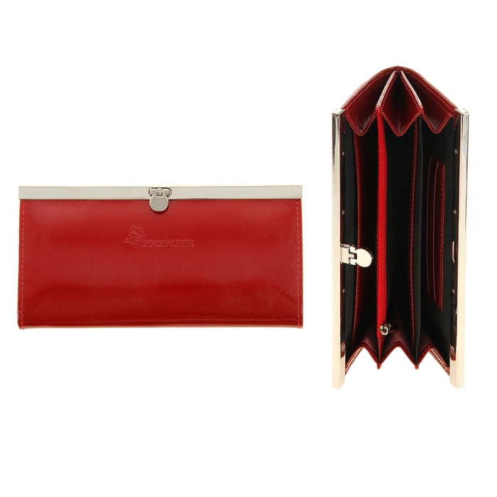 Кошелёк женский на застёжке, 3 отдела для купюр, для монет, для кредитных карт, цвет красный