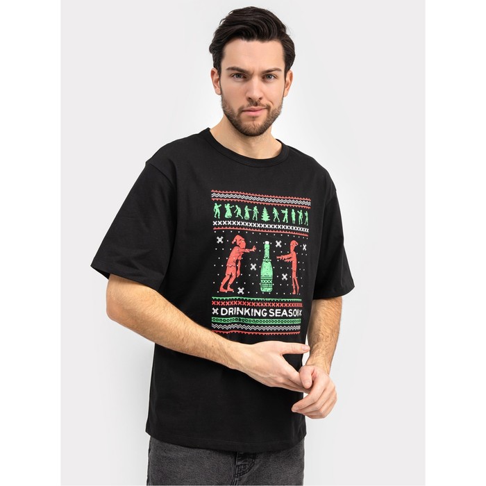 

Футболка мужская новогодняя, цвет чёрный, размер 50