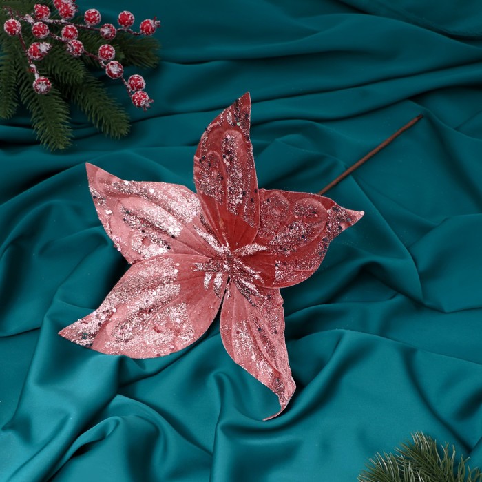 Декор Зимний цветок блеск люкс, 24х20 см, розовый