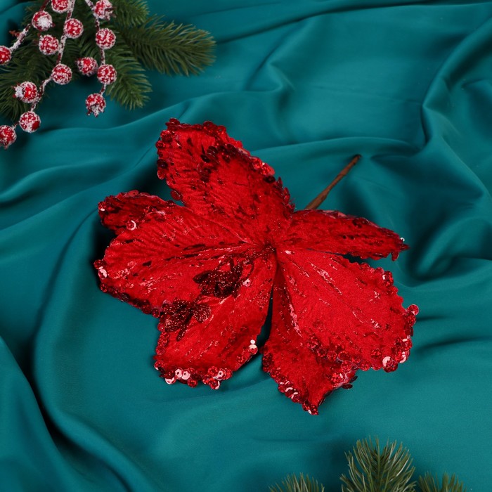 Декор Зимний цветок капельки края, 18х20 см, красный