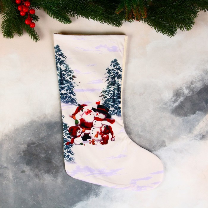 Носок для подарков Дед Мороз с друзьями, в лесу 26х40 см, белый