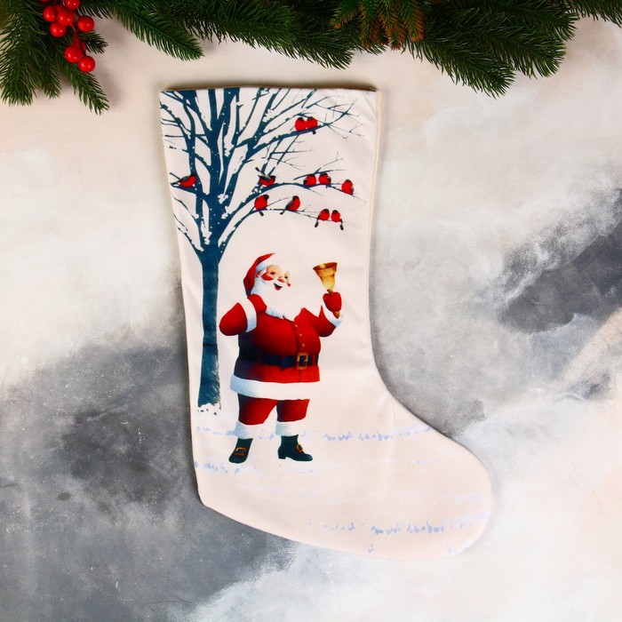 Носок для подарков Дед Мороз в лесу 26х40 см, белый носок для подарков снегопад 18 26 см дед мороз 3544088