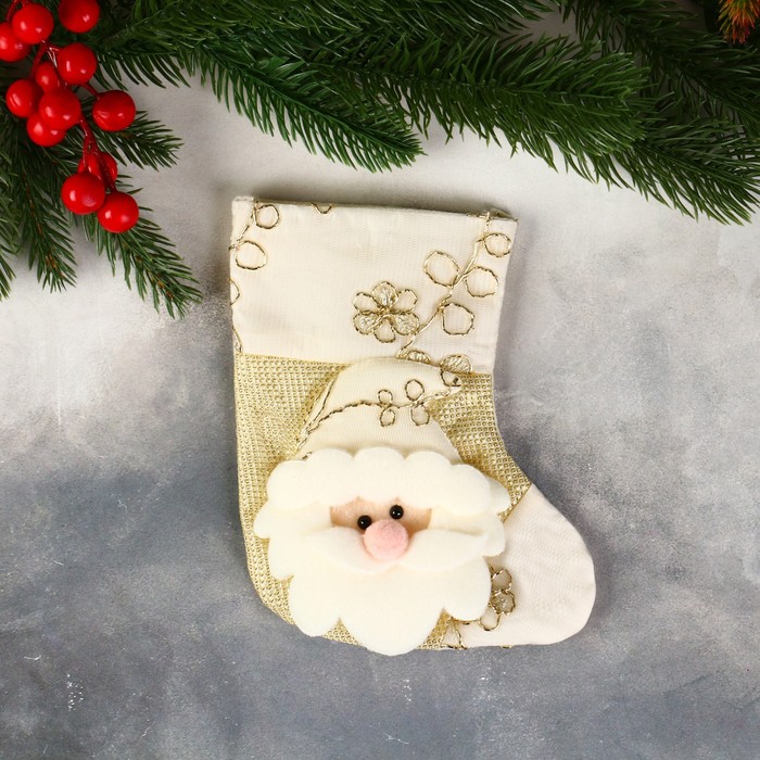 Носок для подарков Дед Мороз, цветочный орнамент 11х16 см, золото
