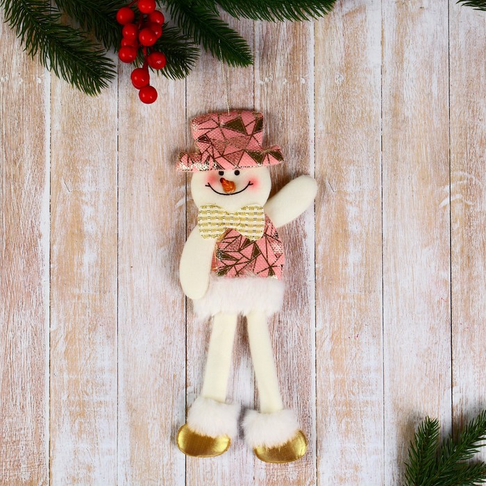 Мягкая подвеска Снеговик в блестящем костюмчике, длинные ножки 8х27 см, розовый мягкая подвеска олень в блестящем костюмчике длинные ножки 8х23 см розовый