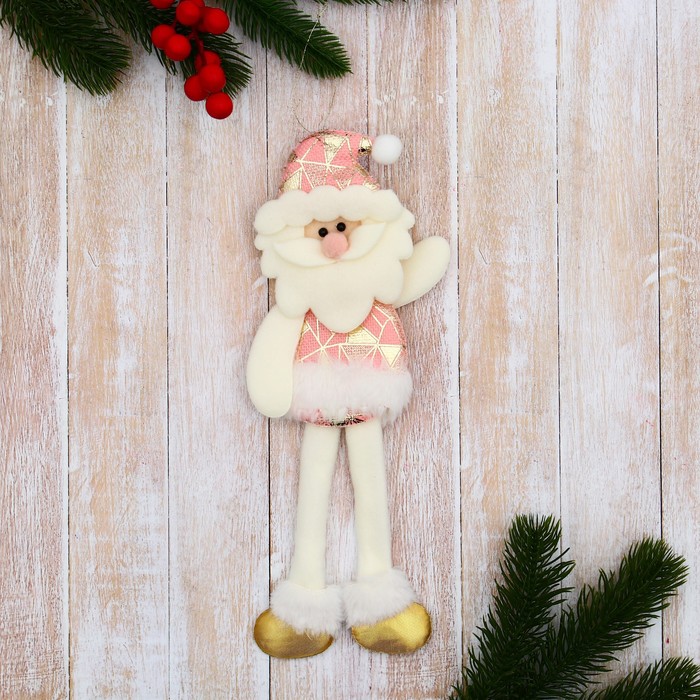 Мягкая подвеска Дед Мороз в блестящем костюмчике, длинные ножки 8х27 см, розовый мягкая подвеска дед мороз в костюмчике с орнаментом длинные ножки 10х28 см красный