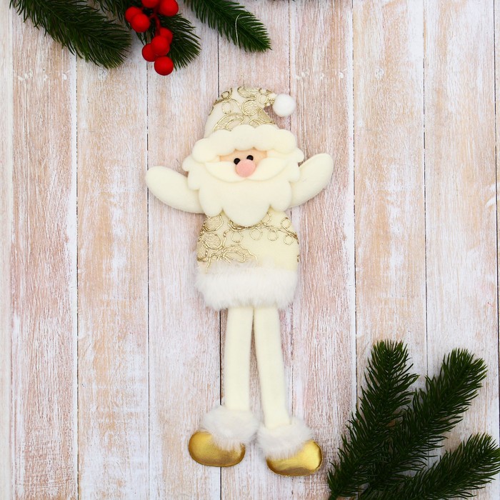 Мягкая подвеска Дед Мороз в костюмчике с цветами, длинные ножки 8х24 см, золото мягкая игрушка дед мороз в розой шапочке длинные ножки 11х37см