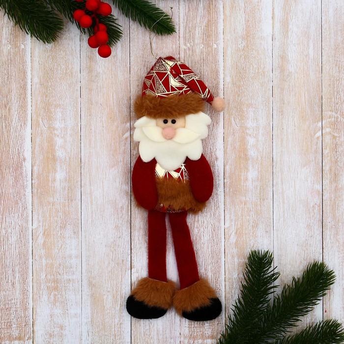 Мягкая подвеска Дед Мороз в костюмчике с узором геометрия, длинные ножки 8х26 см, красный 969265 мягкая подвеска дед мороз в костюмчике с орнаментом длинные ножки 10х28 см красный