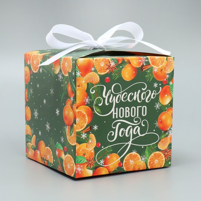 цена Коробка складная «Чудесного нового года», мандарины, 12 × 12 × 12 см