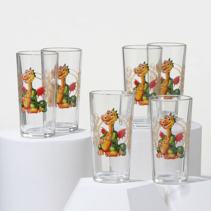 Набор стаканов «Дракоша», стеклянный, 230 мл, 6 шт набор питьевой лимон стеклянный кувшин 6 стаканов 1500 230 мл