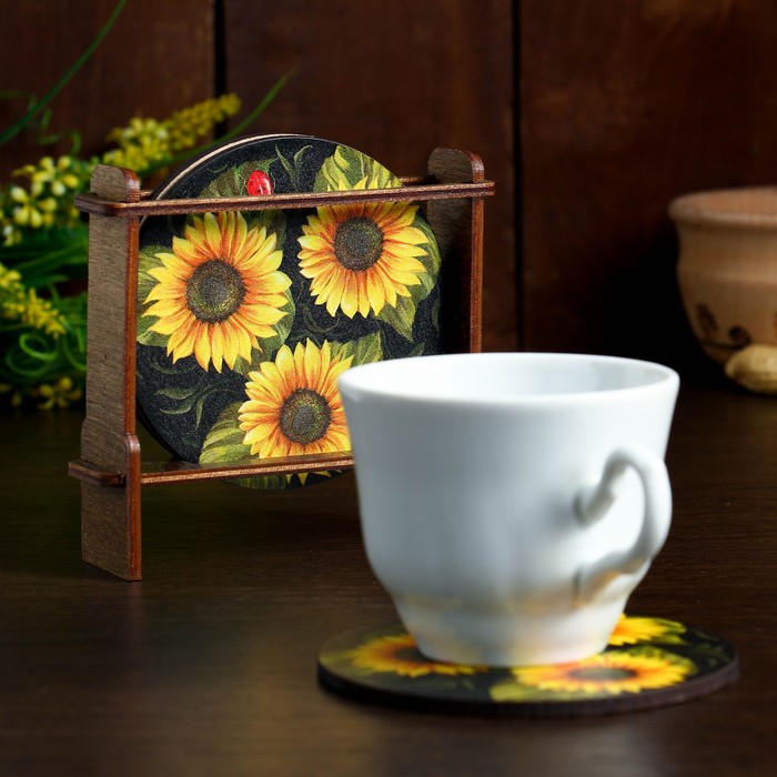 Набор подставок под горячее «Три подсолнуха», 4 шт