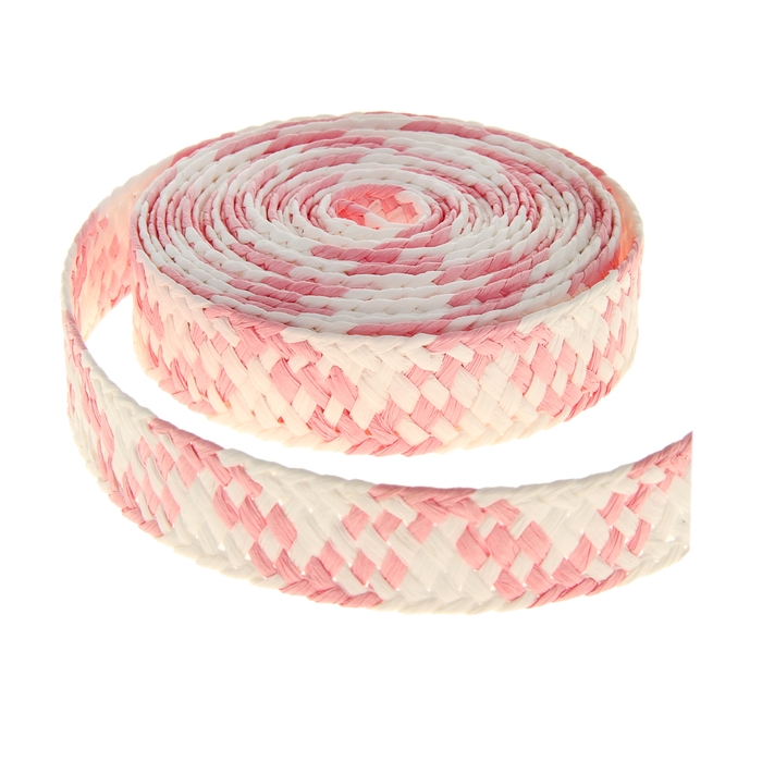 Лента декоративная плетёная, цвет розовый с белым
