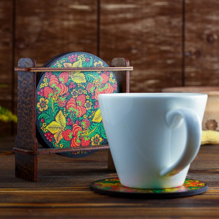 Набор подставок под горячее «Клубника», хохлома, 4 шт