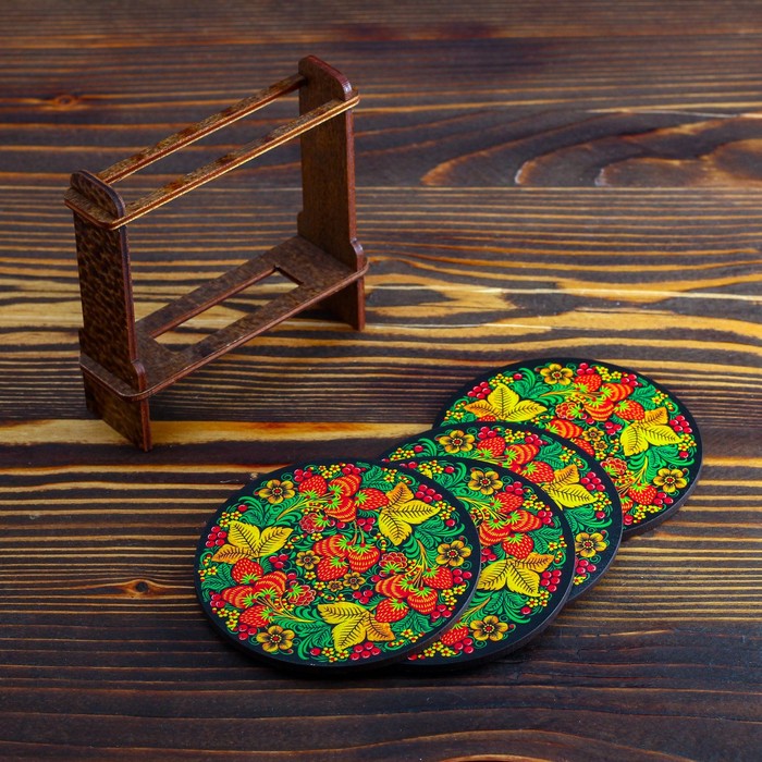 Набор подставок под горячее «Клубника», хохлома, 4 шт