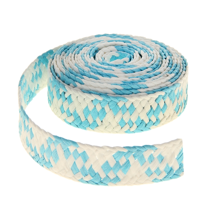 Лента декоративная плетёная, цвет голубой с белым
