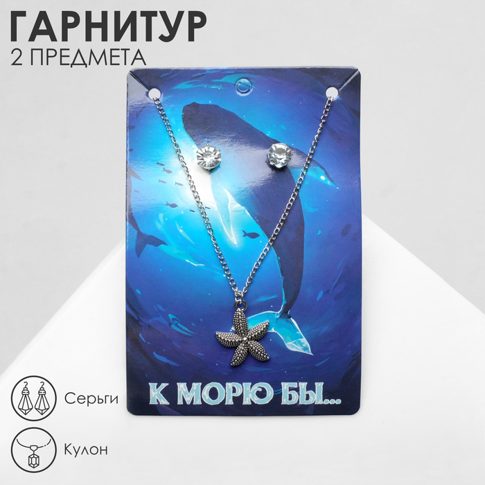 

Гарнитур 2 предмета: серьги, кулон «Звезда» морская, цвет чернёное серебро, 40 см