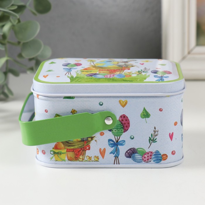 

Шкатулка металл с ручкой "Кролик и пасхальные яйца" 10,5х7,8х6,4 см