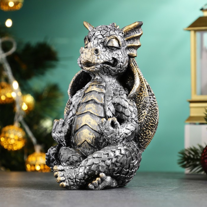 

Копилка "Дракончик медитирует" серебро, 8х9,5х12,5см