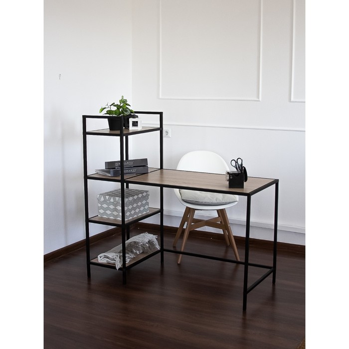 фото Стол письменный тандем, 1259х560х1190, черный муар/дуб сонома найди