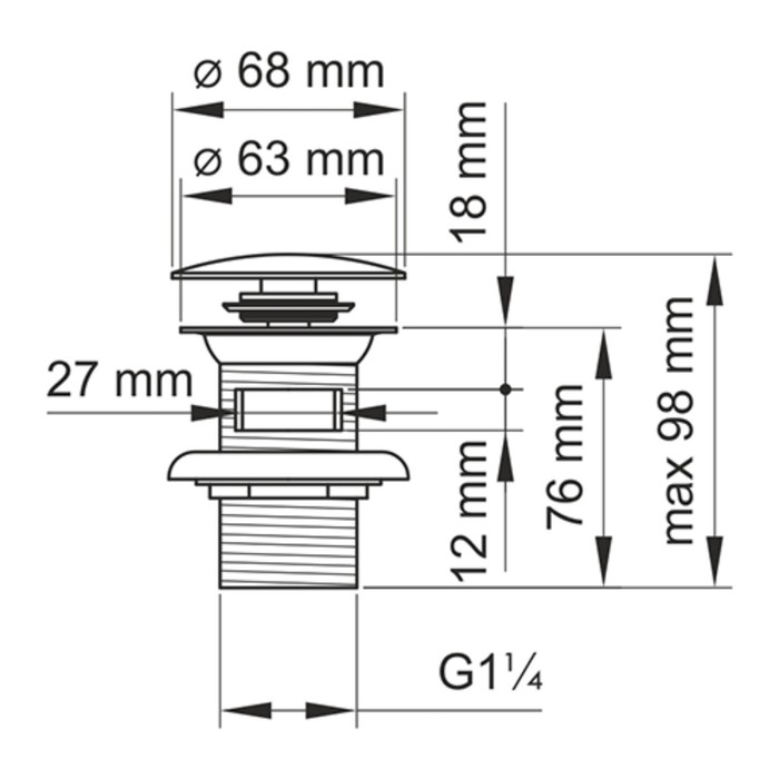 Донный клапан для раковины WasserKRAFT A080, Push-up, перелив, латунь, черный