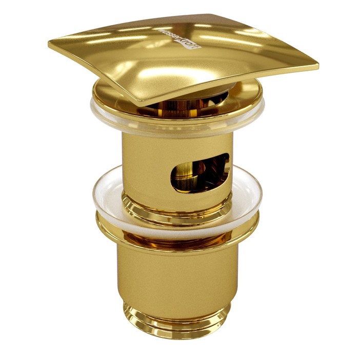 Донный клапан для раковины WasserKRAFT A168, Push-up, перелив, латунь, золото донный клапан для раковины wasserkraft a105 push up перелив латунь хром