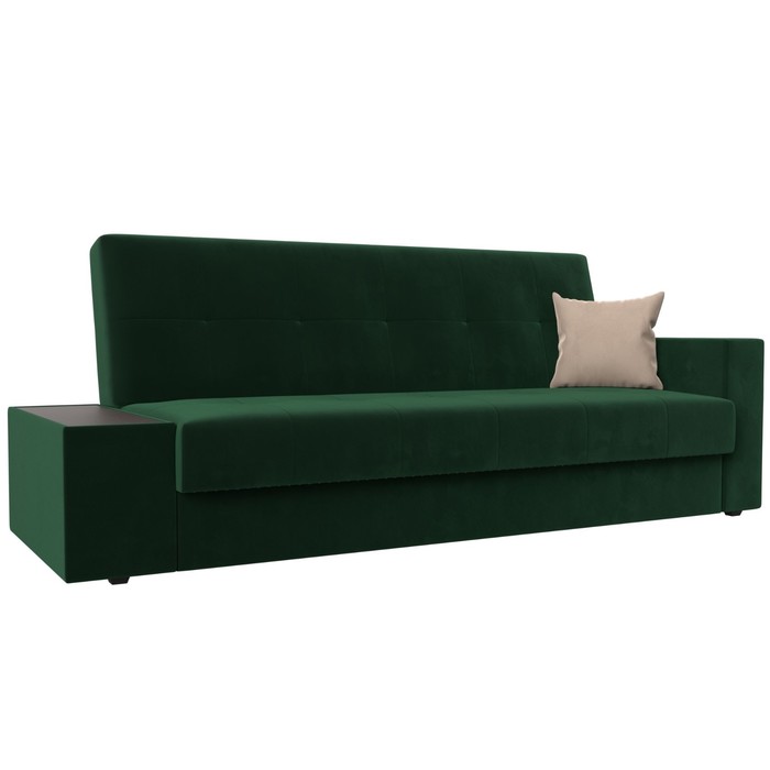 Прямой диван «Лига 020», механизм книжка, стол слева, велюр, цвет зелёный / бежевый