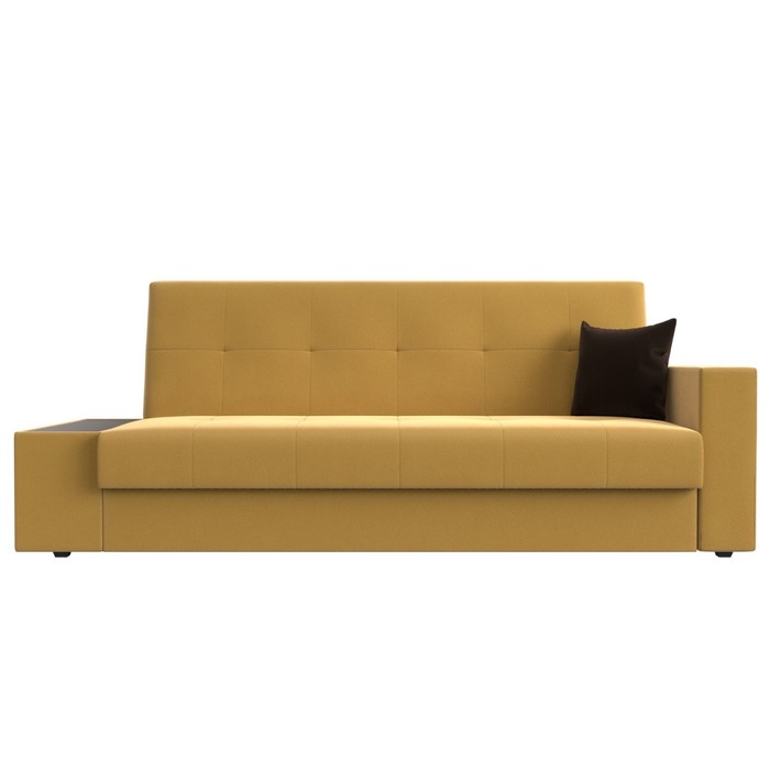 фото Прямой диван «лига 020», книжка, стол слева, микровельвет, цвет жёлтый / коричневый