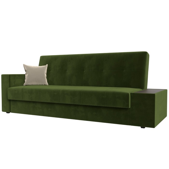 Прямой диван «Лига 020», книжка, стол справа, микровельвет, цвет зелёный / бежевый
