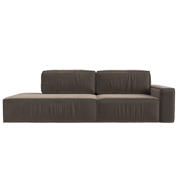 Прямой диван «Прага модерн», еврокнижка, подлокотник справа, велюр, цвет коричневый