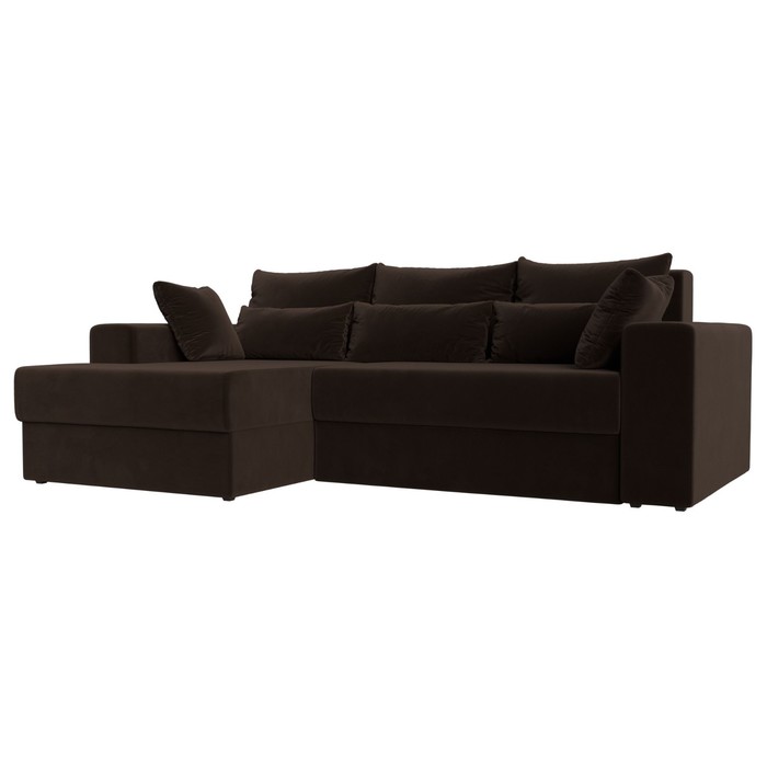 Угловой диван «Майами», механизм еврокнижка, левый угол, микровельвет, цвет коричневый