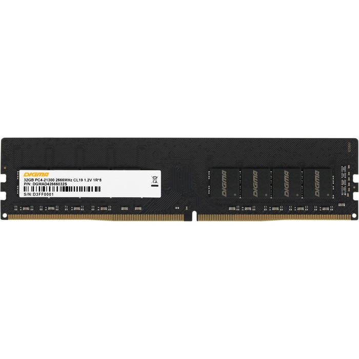 Память DDR4 32GB 2666MHz Digma DGMAD42666032S RTL PC4-21300 CL19 DIMM 288-pin 1.2В single ra 10044 память ddr4 hynix hma84gr7cjr4n vktn 32gb dimm ecc reg pc4 21300 cl19 2666mhz