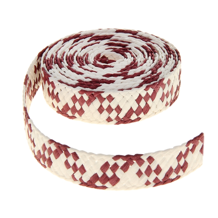 Лента декоративная плетёная, цвет вишнёвый с белым