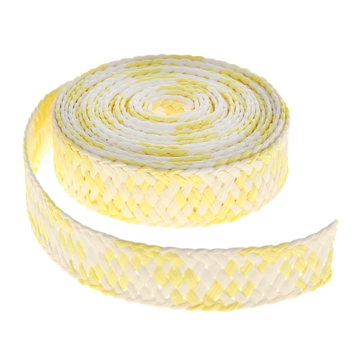 Лента декоративная плетёная, цвет лимонный с белым