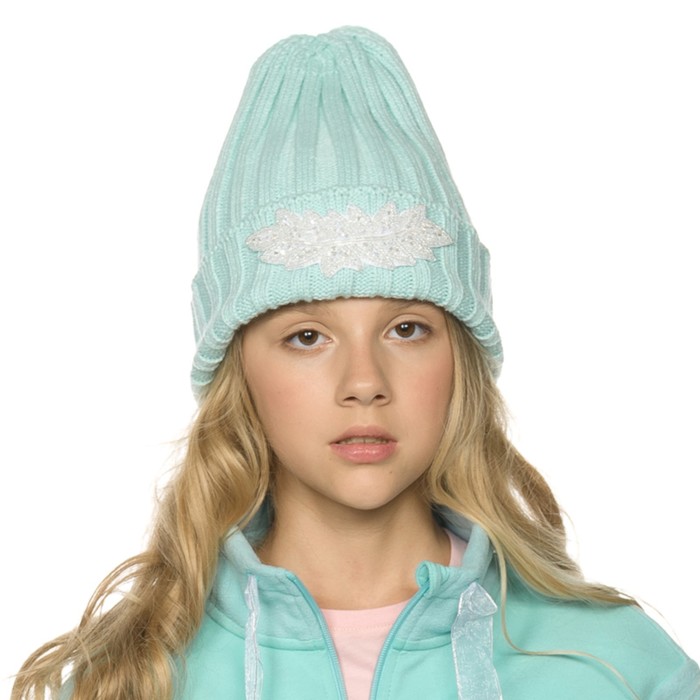 Шапка для девочек, размер 52-53, цвет ментол шапка для девочек размер 52 53 цвет голубой