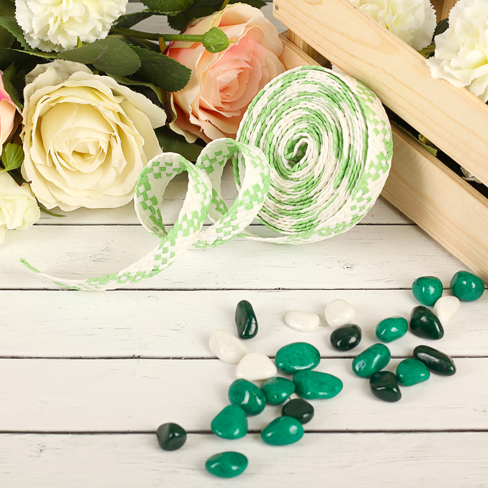 Лента декоративная плетёная, цвет салатовый с белым