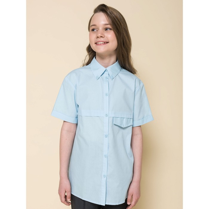 Блузка для девочек, рост 140 см, цвет голубой