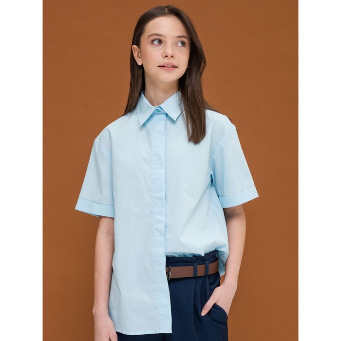 Блузка для девочек, рост 152 см, цвет голубой