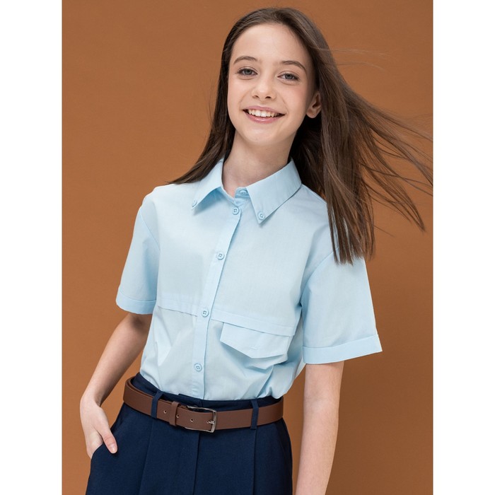 Блузка для девочек, рост 164 см, цвет голубой
