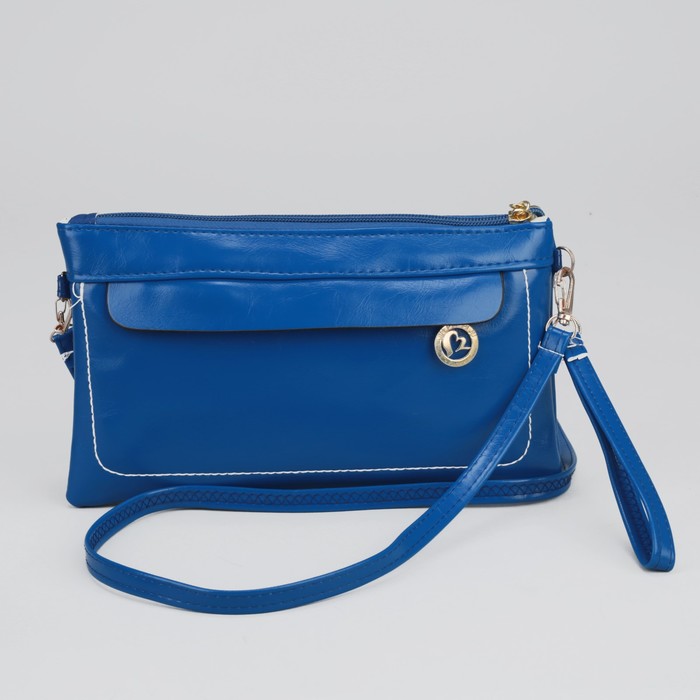 Клатч женский "Элли", 1 отдел с перегородкой, 2 наружных кармана, длинный ремень, хлястик, цвет синий