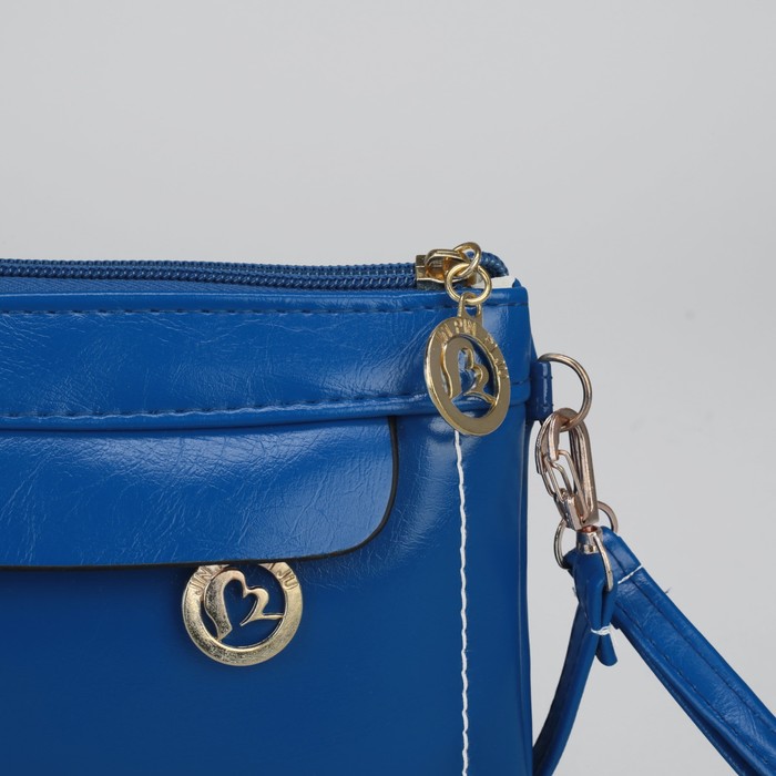 Клатч женский "Элли", 1 отдел с перегородкой, 2 наружных кармана, длинный ремень, хлястик, цвет синий