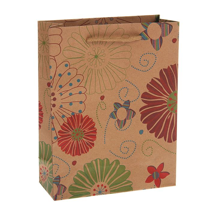 Пакет крафт "Цветочная полянка", 19 х 8 х 24 см