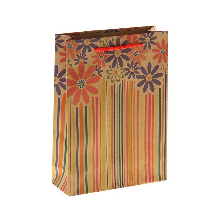 Пакет крафт "Ромашки и полоска", 11,5 х 14,5 х 5,5 см