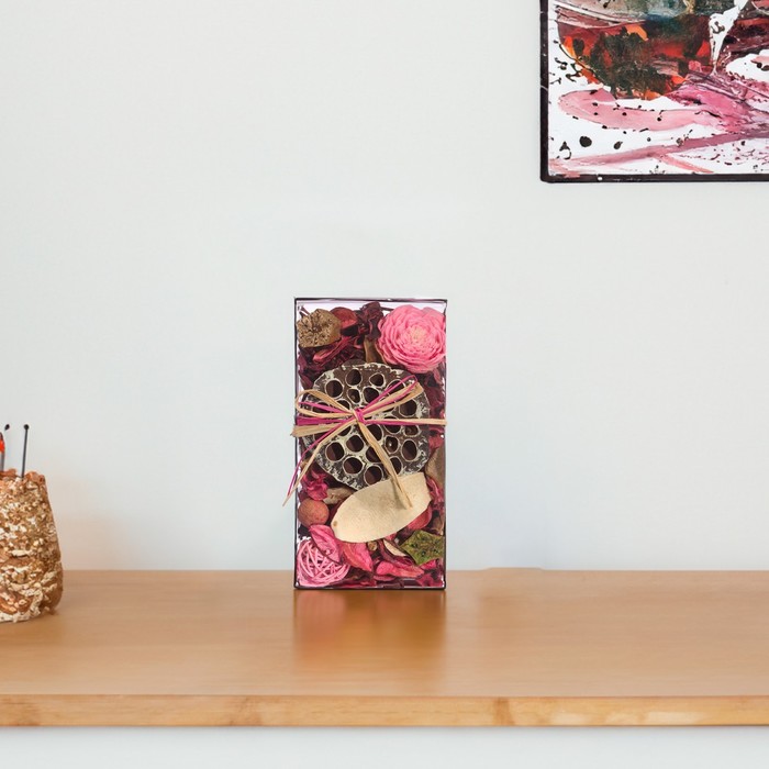 Набор сухоцветов из натуральных материалов с ароматом розы «Вещицы», короб 20×10,5×6 см цена и фото