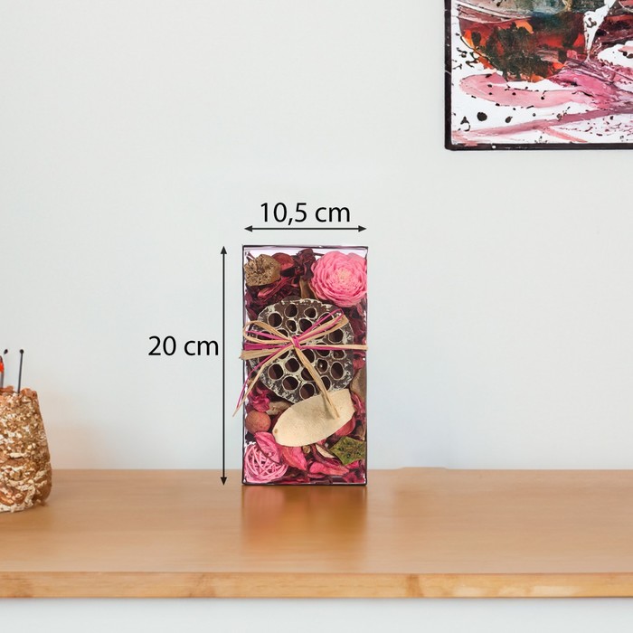 Набор сухоцветов из натуральных материалов с ароматом розы, короб 20×10,5×6 см