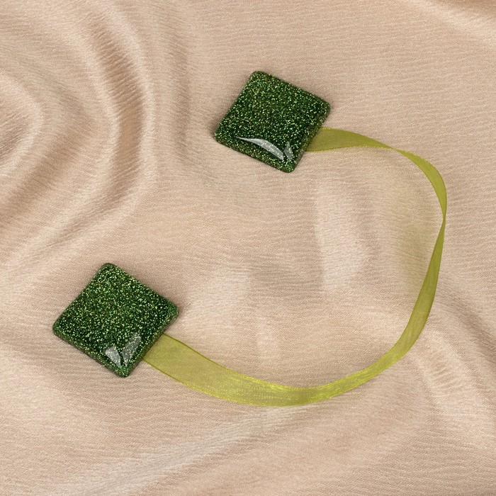 фото Подхват для штор «квадрат блёстками», 3,5 × 3,5 см, цвет зелёный арт узор
