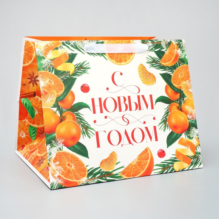 Пакет подарочный с широким дном «Мандариновое настроение», 35 × 29 × 28 см