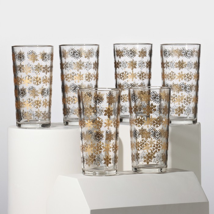 Набор стаканов «Снежинки», стеклянный, 230 мл, 6 шт набор питьевой лимон стеклянный кувшин 6 стаканов 1500 230 мл