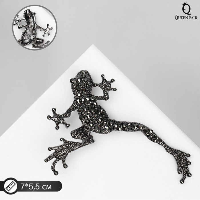 Брошь «Лягушка» ползущая, цвет чёрно-серый в сером металле брошь лягушка цвет изумрудный в сером металле