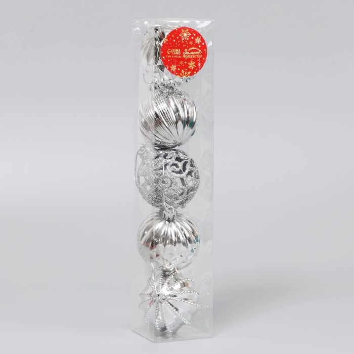 фото Набор шаров пластик d-5,5 см, 5 шт "карнавал" ассорти, серебро зимнее волшебство