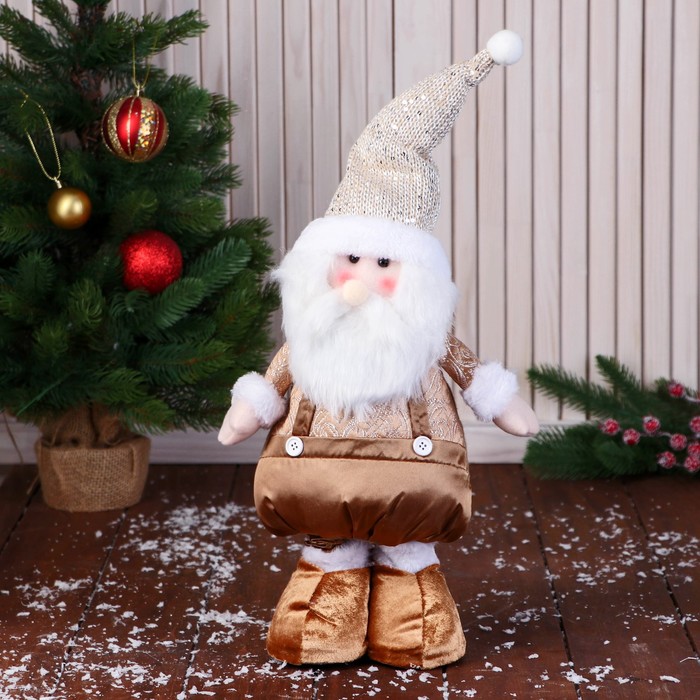 Мягкая игрушка Дед Мороз в вязаном колпаке, длинные ножки стоит, 70х13 см, коричневый зимнее волшебство мягкая игрушка дед мороз шубка с кружочками 15х30 см серебро стоит
